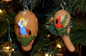 photo of Christmas ornaments made from gourds